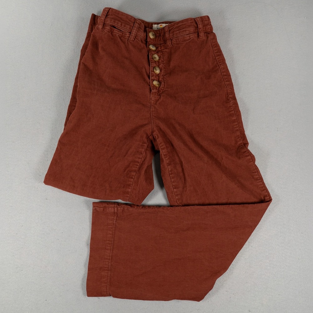 Marine Layer Womens Corduroy Pants High Waist Wide Leg Button Fly Rust Brown 4